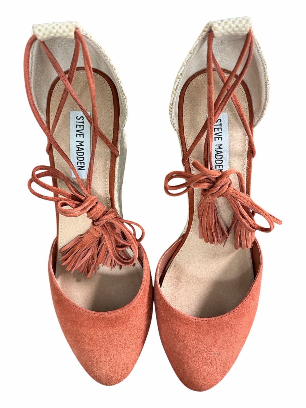 Steve Madden Bestow Coral Lace-Up Espadrille Wedge Heels Size 9.5 - Picture 4 of 12